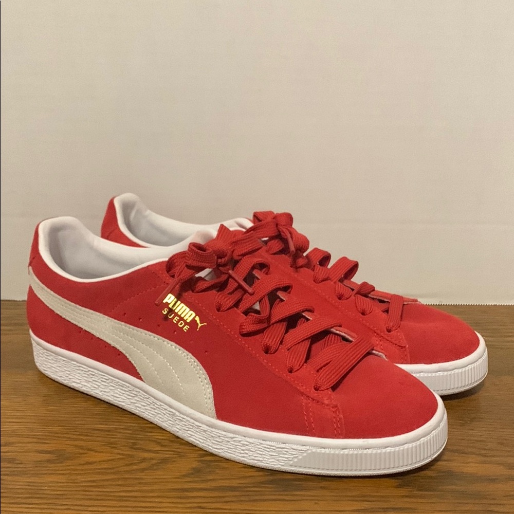 Puma Red and White Suede Sneakers